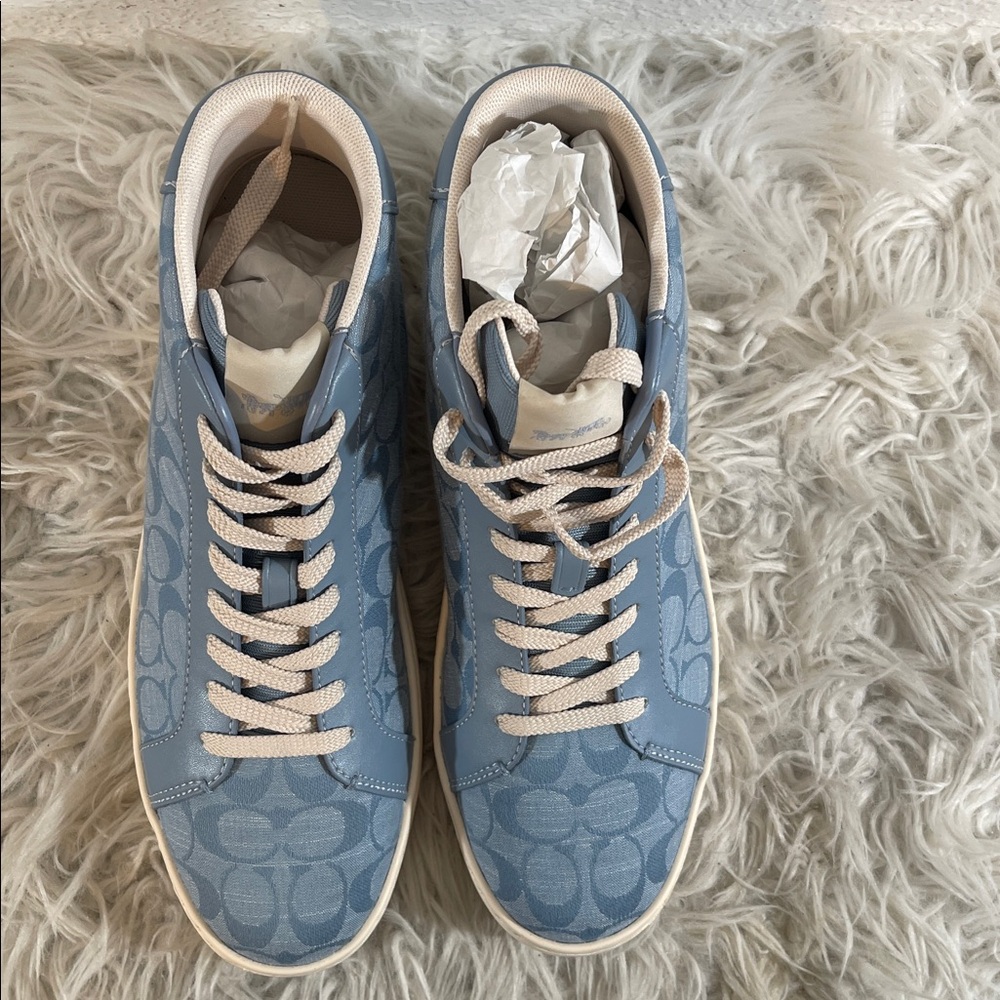 COACH Clip High Top Leather Sneaker Men’s Size 10.5 Cornflower Blue Unisex NEW - Picture 4 of 13